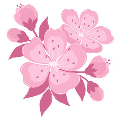 Cherry Blossom Flower Bouquet. Flat and Simple Pink Sakura.