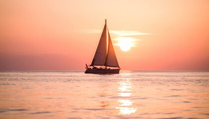 Fototapeta premium Pink sunset with sail silhouette