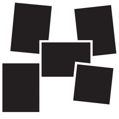 Five blank polaroid pictures with shadow isolated on white background. Empty picture frames.