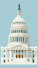 Obraz premium The Capitol building is a large white structure with a dome on top. The building is surrounded by a large plaza and has many windows. The building is a symbol of the United States government