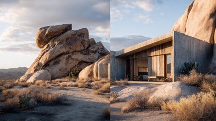 Desert Hideaway Modern Home Blends with Joshua Tree Rockscape.