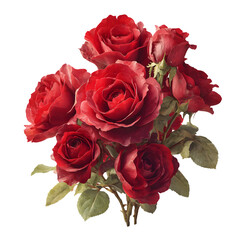 Bouquet of Red Roses on Transparent Background