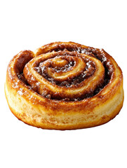 Fototapeta premium Delicious freshly baked cinnamon roll with sweet icing on a plain white background ready to be enjoyed now.