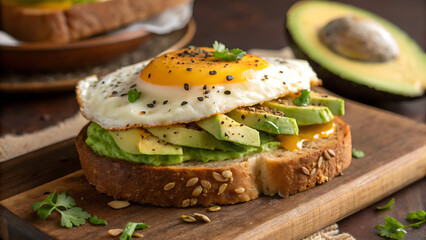 Avocado Toast with Sunny-Side-Up Egg – Healthy Breakfast Close-Up

