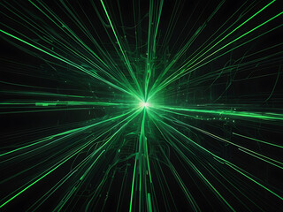 Futuristic Green Light Burst in Dark Abstract Space with Digital Particle Pattern AI