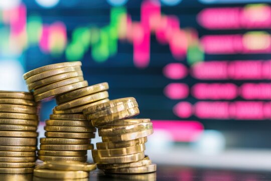 Stacked coins on trading chart