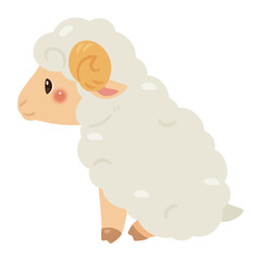 お座りしたヒツジの横向きイラスト