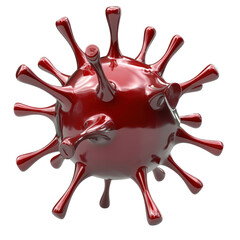 Highly detailed 3D rende of a virus particle with spiny surface structure, showing infectious microorganism in red color, isolated on a white background