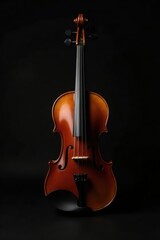 Fototapeta premium A Polished Violin Rests Against a Dark Background, Ready to Produce Melodious Sounds