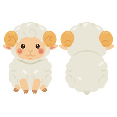 お座りしたヒツジの前後イラストセット