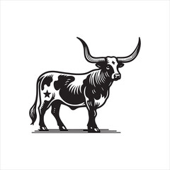 Black and White Vector of  Texas Longhorn Cow &ndash; Easy Tracing Illustration