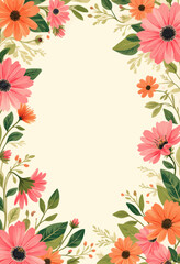 Floral Border with Pink and Orange Blooms