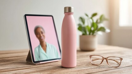 Mindful Digital Wellness Minimalist Telehealth Experience with Soft-Touch Technology, Sustainable Hydration and Ergonomic Home Office Insights