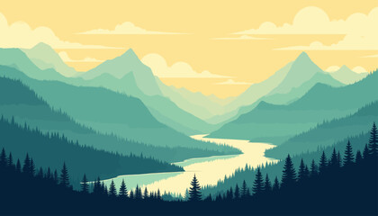 Peaceful Mountain Lake at Sunset with Pine Trees