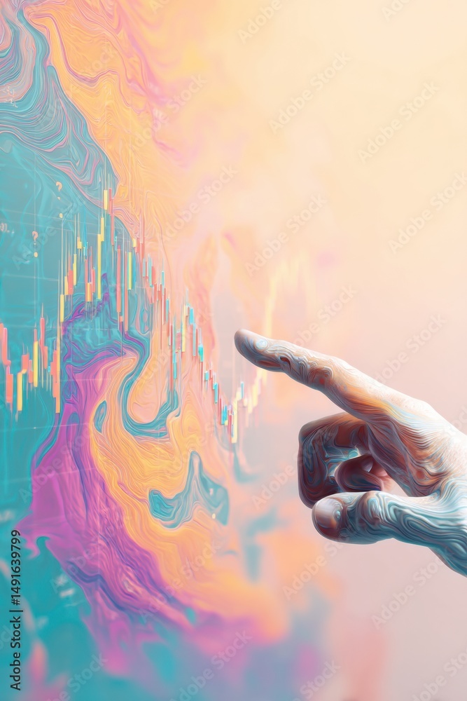 Poster Fluid Digital Finance Visualization AI-Powered Trading Insights with Surreal Pastel Gradient Aesthetic - Innovative Investment Strategy for Next-Gen Market Intelligence