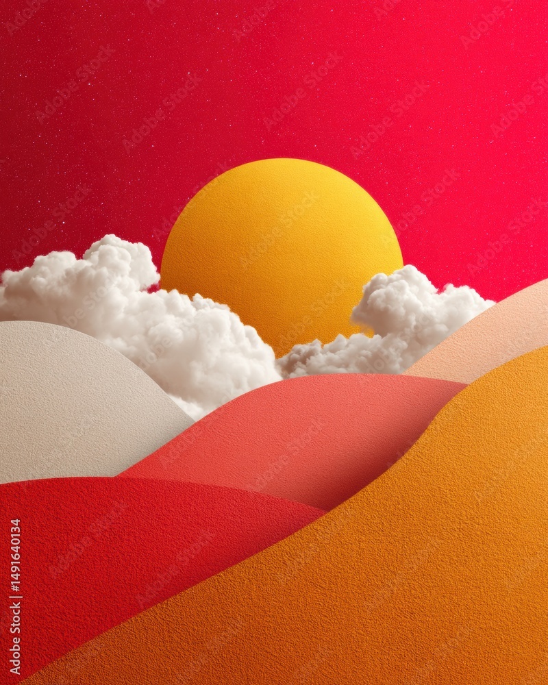 Poster abstract sunset gradient landscape minimalist with bold color blocking, futuristic design inspiratio