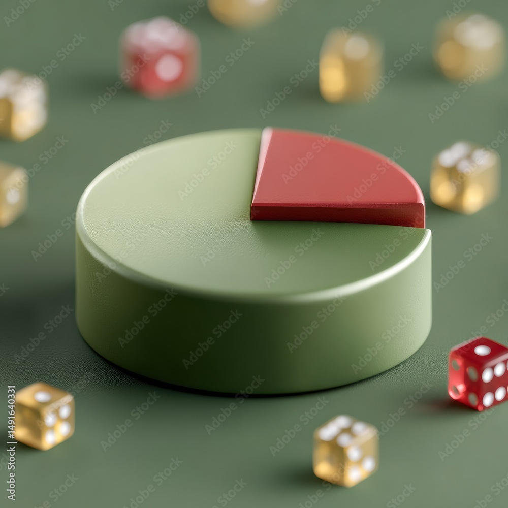 Poster Sage Green Investment Strategy Minimalist Pie Chart Visualization with Risk Analytics Dice - Modern Portfolio Diversification Concept for Financial Planning