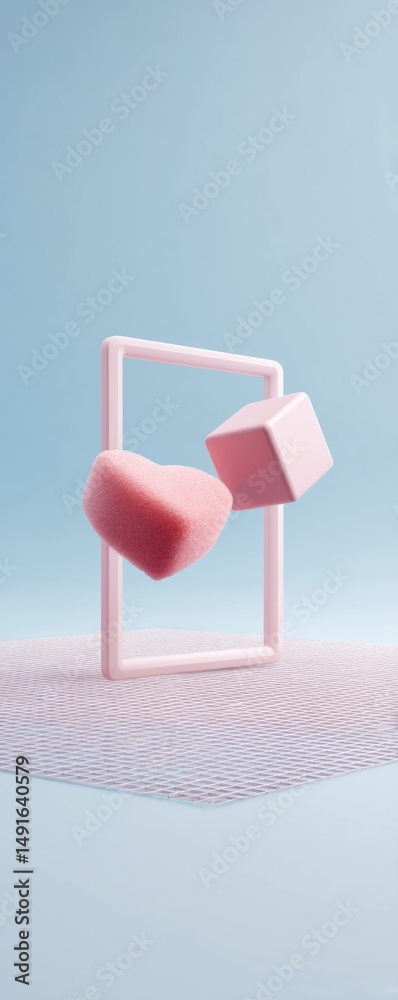Poster minimalist geometric love soft pink cubes in digital metaverse design - innovative tech aesthetics f