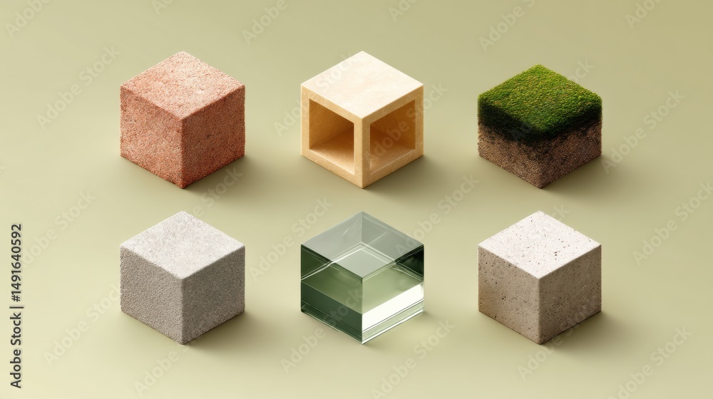 Poster Geometric Dimensional Interfaces Modular Design Exploration of Mixed-Material Isometric Cubes for Innovative Digital Prototyping and Creative Technology Visualization