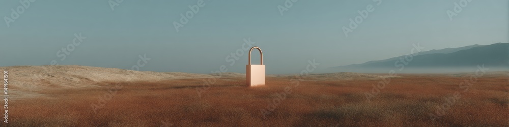 Poster minimalist cybersecurity sentinel ethereal digital protection emblem symbolizing resilient data priv