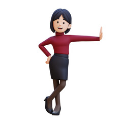 3D business woman is laying on transparent wall