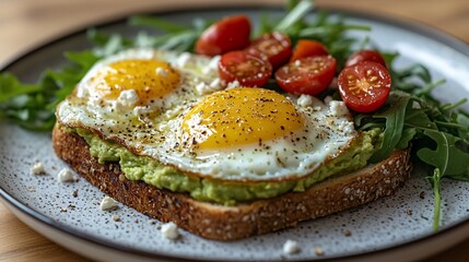 Avocado Toast with Fried Eggs & Greens