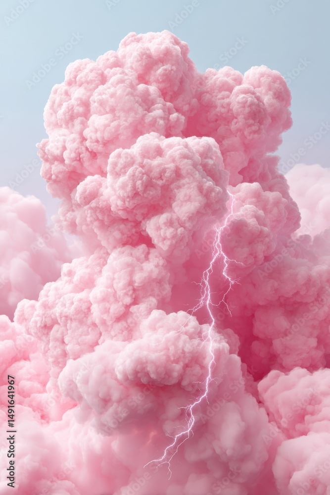 Aufkleber aesthetic storm visualization surreal pink cloud formations with electric lightning - trendsetting m