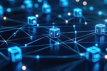 Abstract digital network of cubes