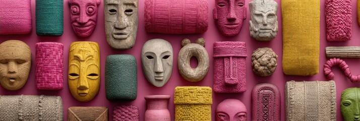 Global Cultural Mosaic Vibrant Contemporary Artifact Collection Showcasing Diversity, Heritage, and Expressive Sculptural Design for Modern Multicultural Branding