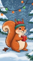 Fototapeta premium Cozy Winter Squirrel: A Digital Delight