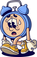 Cartoon Illustration of Anxious Alarm Clock Character