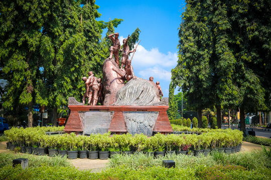 Malang, Indonesia - 18th September, 2021: Landscape view of Monument of the Struggle of the People of Malang (Monumen Juang Rakyat Malang)