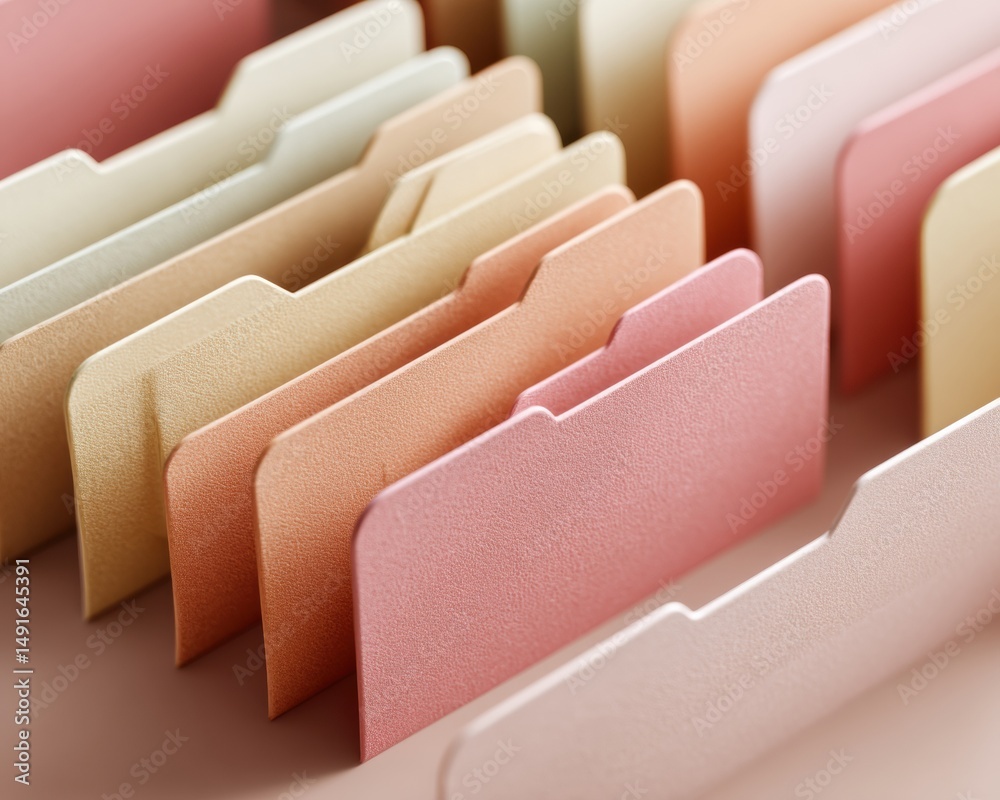 Poster Soft Pastel Organization Minimalist File Folder System Showcasing Ergonomic Design for Modern Workspace Efficiency and Aesthetic Productivity