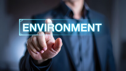 Environment concept with businessman touching digital interface for sustainability and conservation efforts