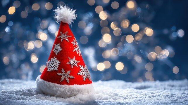 Red winter hat with white snowflake patterns, isolated on white background, winter accessory.