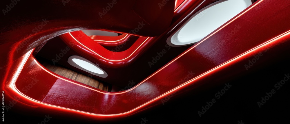 Poster cutting-edge automotive design sleek crimson metallic curve with futuristic led illumination - high-