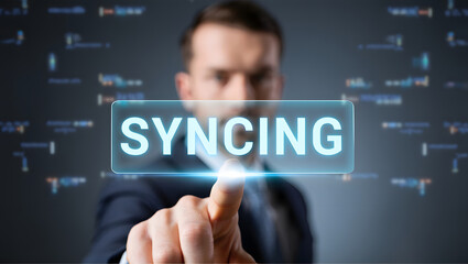 Syncing data concept. it services data management and cloud storage technology