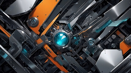 Fototapeta premium futuristic tech mechanical abstract background orange blue 3d render