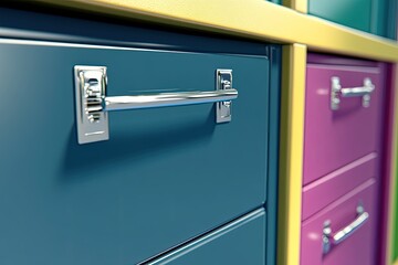 Colorful modern cabinets with metal handles