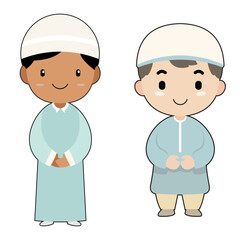 muslim boy with blue shirt vector illustration