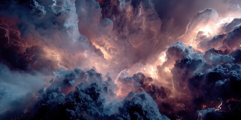 Fototapeta premium Dramatic storm clouds with lightning and vivid sky colors