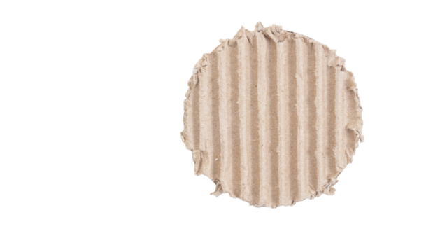 Round ripped cardboard box with corrugated texture isolated on transparent background