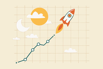 Trading stock or crypto price rising high to the moon, crypto currency value soaring sky rocket, get rich or make profit investment, rocket stock or crypto currency graph flying high to the moon.