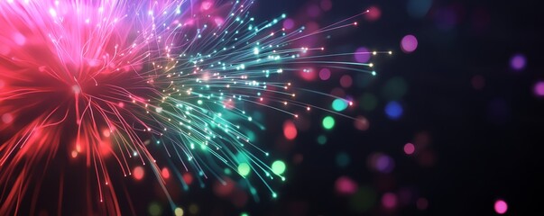 Fototapeta premium A vibrant display of colorful fireworks lighting up the night sky, creating an enchanting and dynamic atmosphere for celebration or special events. 