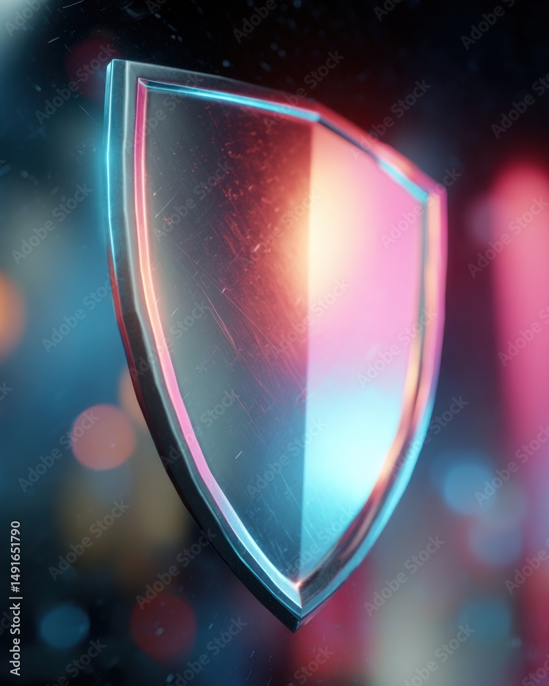 Leinwandbilder shield symbolizing security and protection in a digital age with abstract background and neon lights
