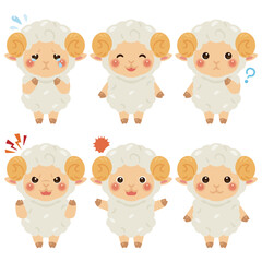 ヒツジのキャラクターイラスト　表情セット