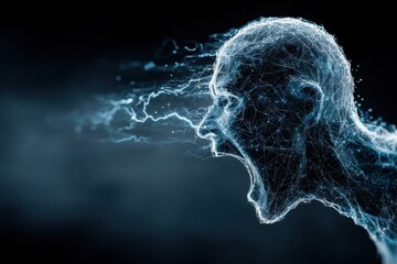 Surreal 3D Rendered Portrait of Human Figure Screaming in Abstract Electric Energy