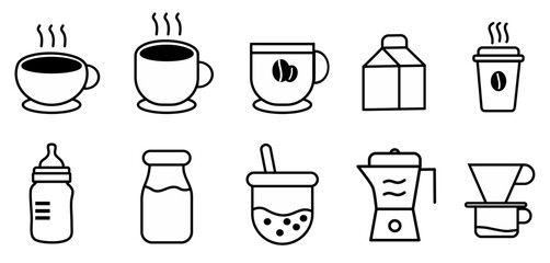 Set icon Drink tea, coffee, milk and ice boba 