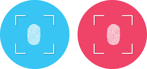 White fingerprint isolated on blue and red round background.  Security logo vector icon illustration
