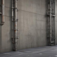 Rough textured concrete wall, aged metal pipes & machinery  , concrete, grey, production
